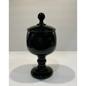 Indiana Tiara Black Thick & Heavy Glass Pedestal Candy Dish with Lid